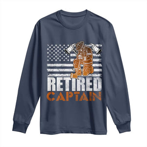 Retired Firefighter Captain Long Sleeve Shirt Vintage Retirement Gifts Fireman American Flag TS10 Navy Print Your Wear