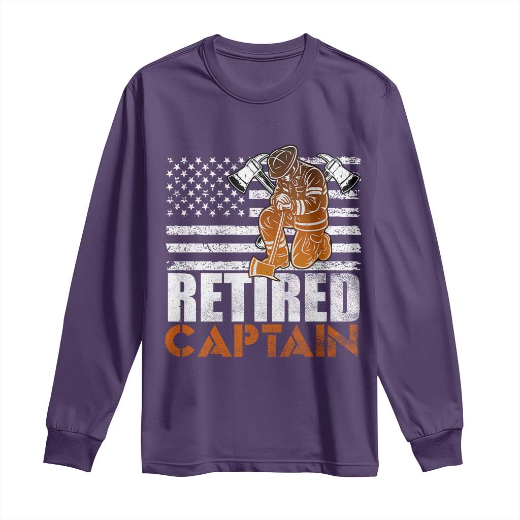 Retired Firefighter Captain Long Sleeve Shirt Vintage Retirement Gifts Fireman American Flag TS10 Purple Print Your Wear