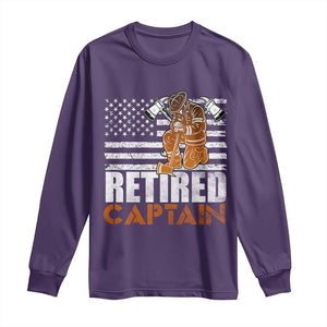 Retired Firefighter Captain Long Sleeve Shirt Vintage Retirement Gifts Fireman American Flag TS10 Purple Print Your Wear