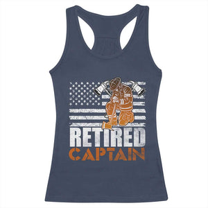 Retired Firefighter Captain Racerback Tank Top Vintage Retirement Gifts Fireman American Flag TS10 Navy Print Your Wear