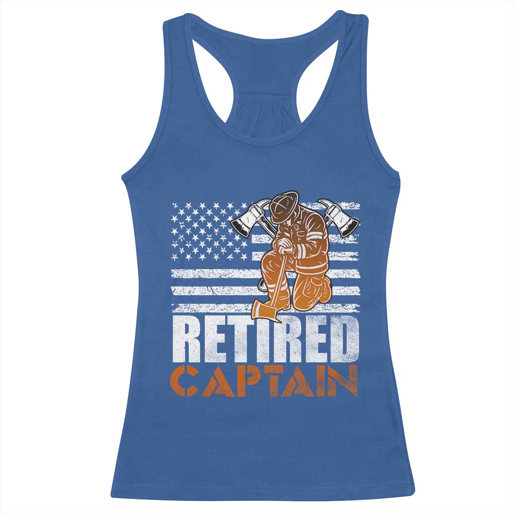 Retired Firefighter Captain Racerback Tank Top Vintage Retirement Gifts Fireman American Flag TS10 Royal Blue Print Your Wear
