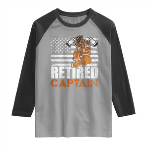 Retired Firefighter Captain Raglan Shirt Vintage Retirement Gifts Fireman American Flag TS10 Sport Gray Black Print Your Wear