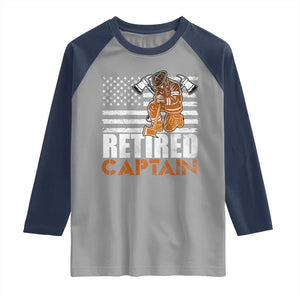 Retired Firefighter Captain Raglan Shirt Vintage Retirement Gifts Fireman American Flag TS10 Sport Gray Navy Print Your Wear