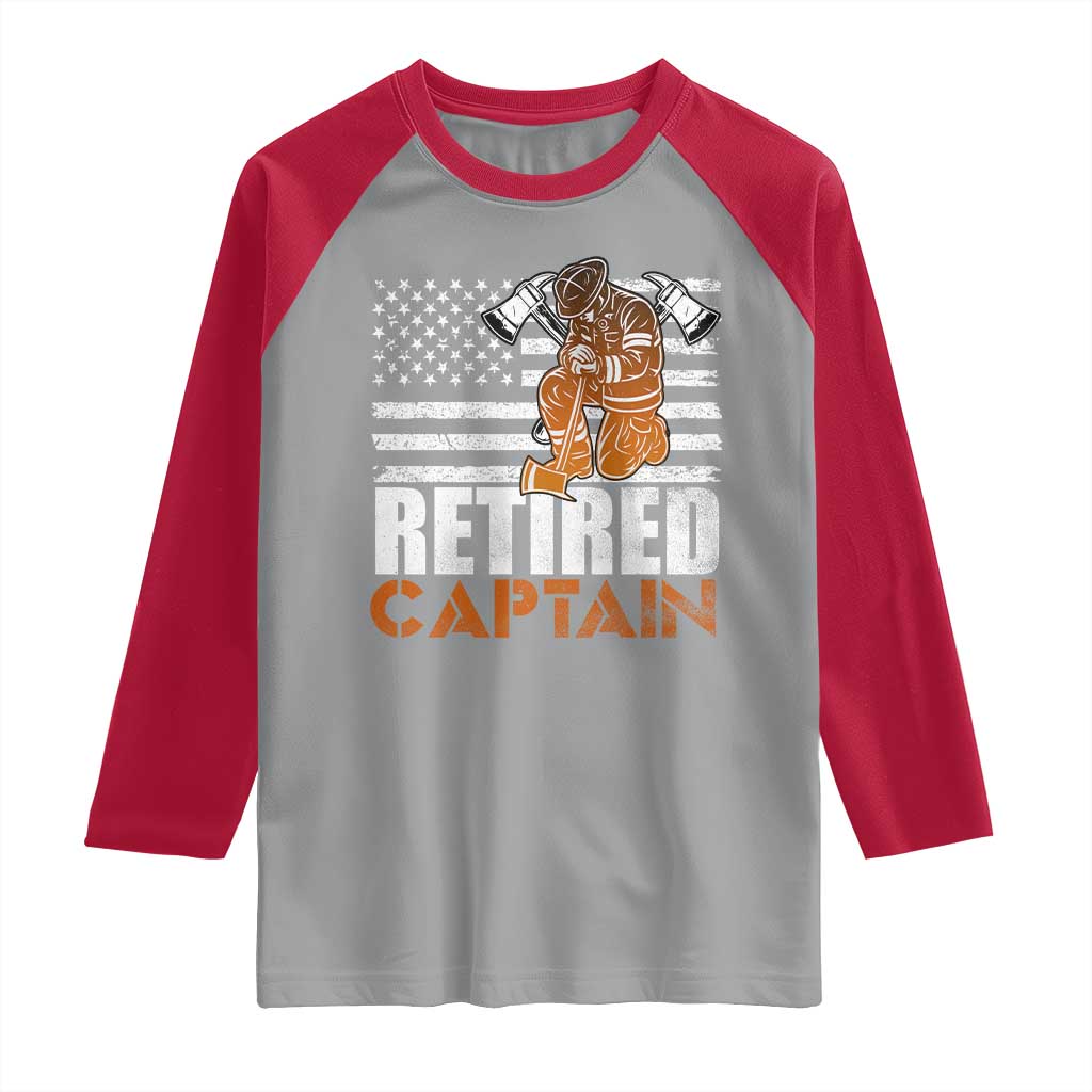 Retired Firefighter Captain Raglan Shirt Vintage Retirement Gifts Fireman American Flag TS10 Sport Gray Red Print Your Wear