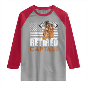 Retired Firefighter Captain Raglan Shirt Vintage Retirement Gifts Fireman American Flag TS10 Sport Gray Red Print Your Wear