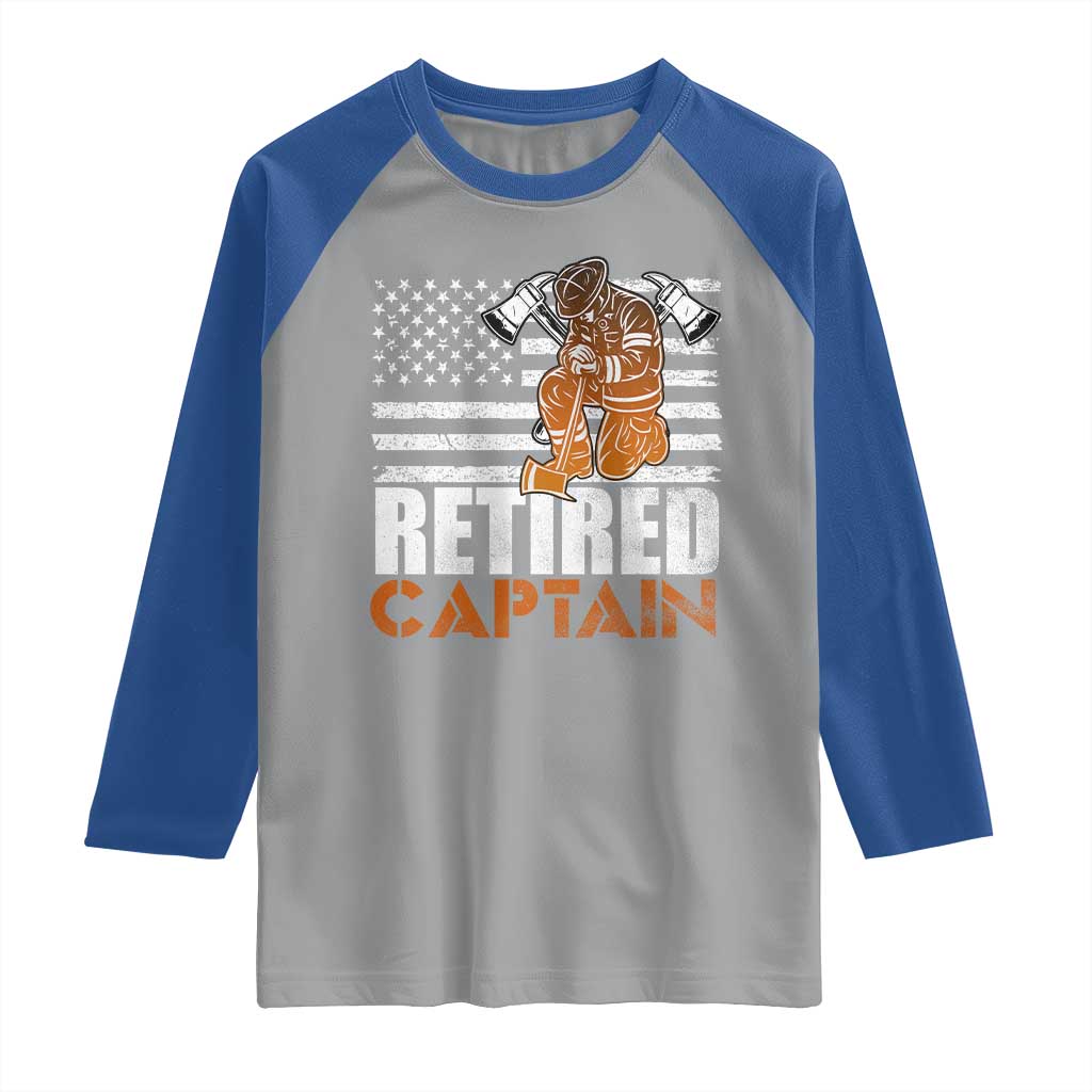 Retired Firefighter Captain Raglan Shirt Vintage Retirement Gifts Fireman American Flag TS10 Sport Gray Royal Print Your Wear