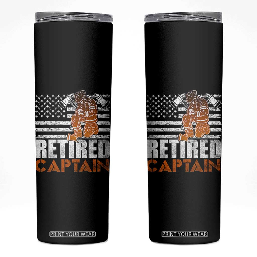 Retired Firefighter Captain Skinny Tumbler Vintage Retirement Gifts Fireman American Flag TS10 Black Print Your Wear