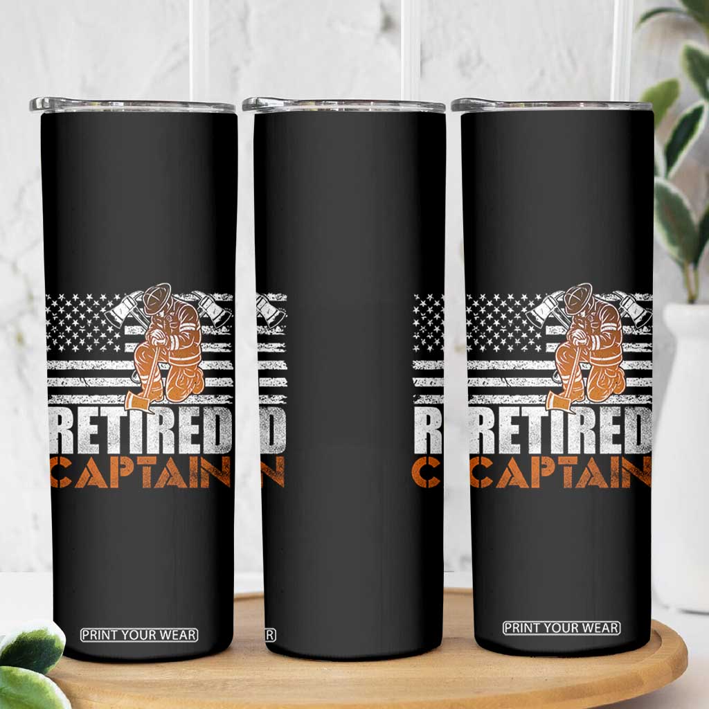 Retired Firefighter Captain Skinny Tumbler Vintage Retirement Gifts Fireman American Flag TS10 Print Your Wear