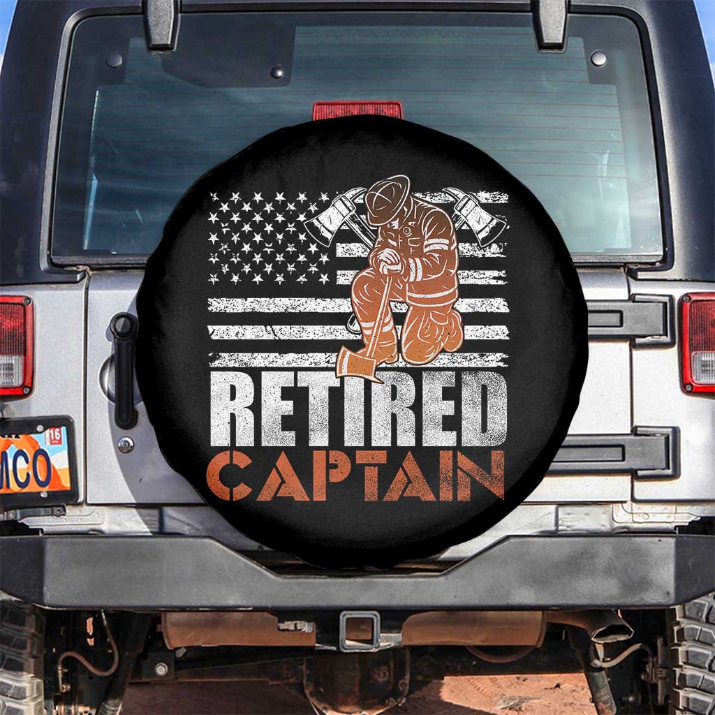 Retired Firefighter Captain Spare Tire Cover Vintage Retirement Gifts Fireman American Flag TS10 No hole Black Print Your Wear