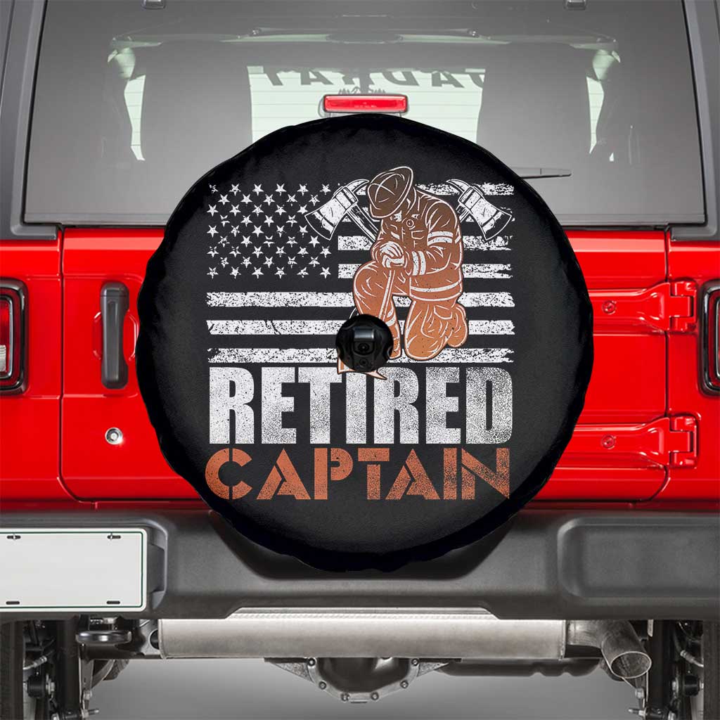 Retired Firefighter Captain Spare Tire Cover Vintage Retirement Gifts Fireman American Flag TS10 Black Print Your Wear