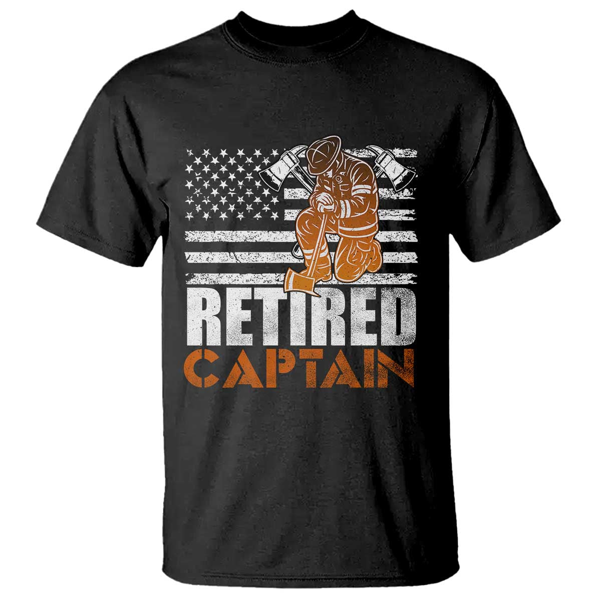 Retired Firefighter Captain T Shirt Vintage Retirement Gifts Fireman American Flag TS10 Black Print Your Wear