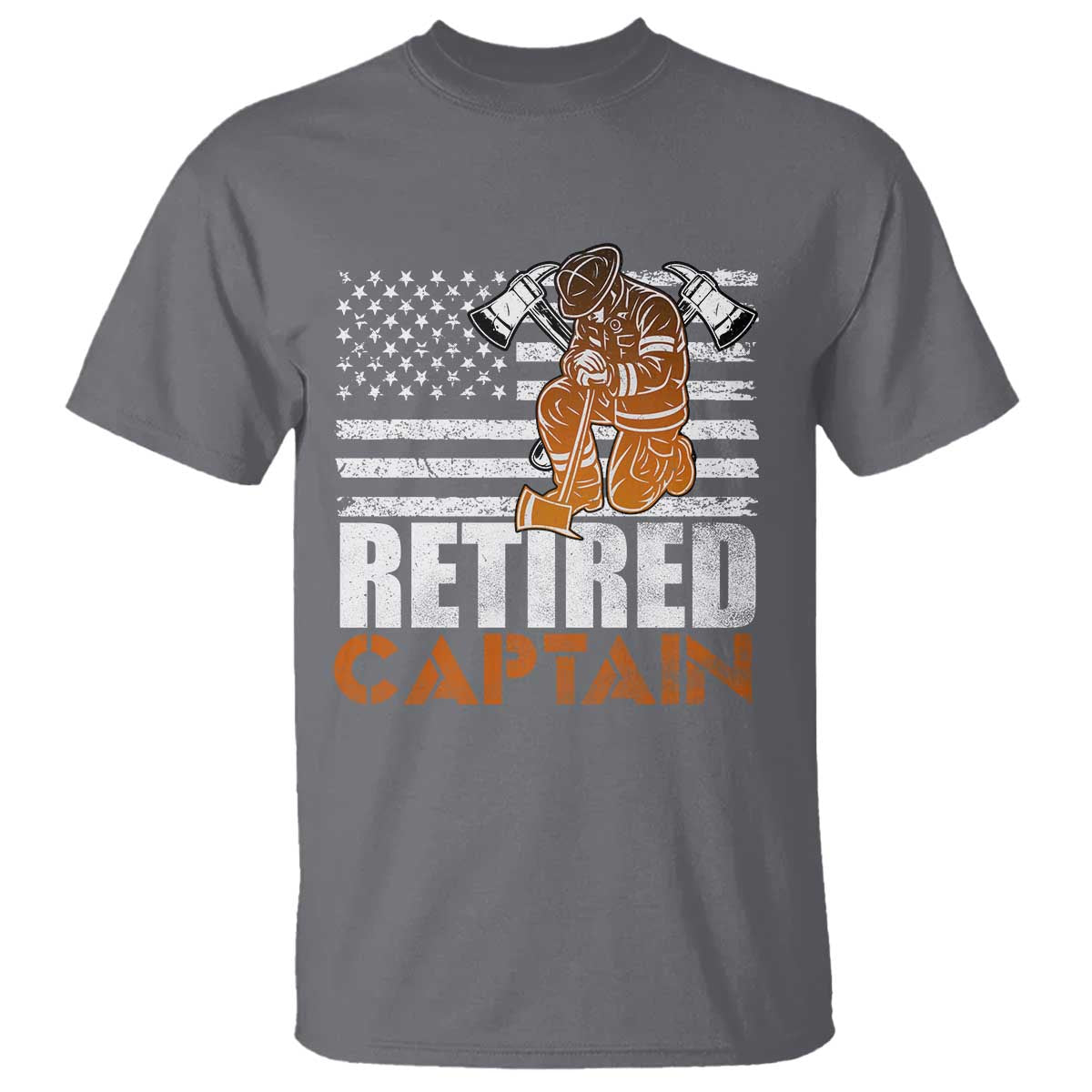 Retired Firefighter Captain T Shirt Vintage Retirement Gifts Fireman American Flag TS10 Charcoal Print Your Wear