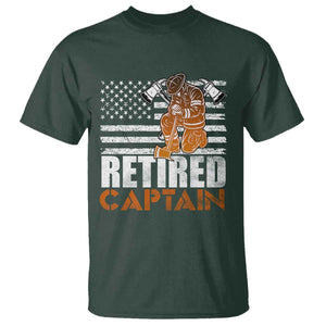 Retired Firefighter Captain T Shirt Vintage Retirement Gifts Fireman American Flag TS10 Dark Forest Green Print Your Wear