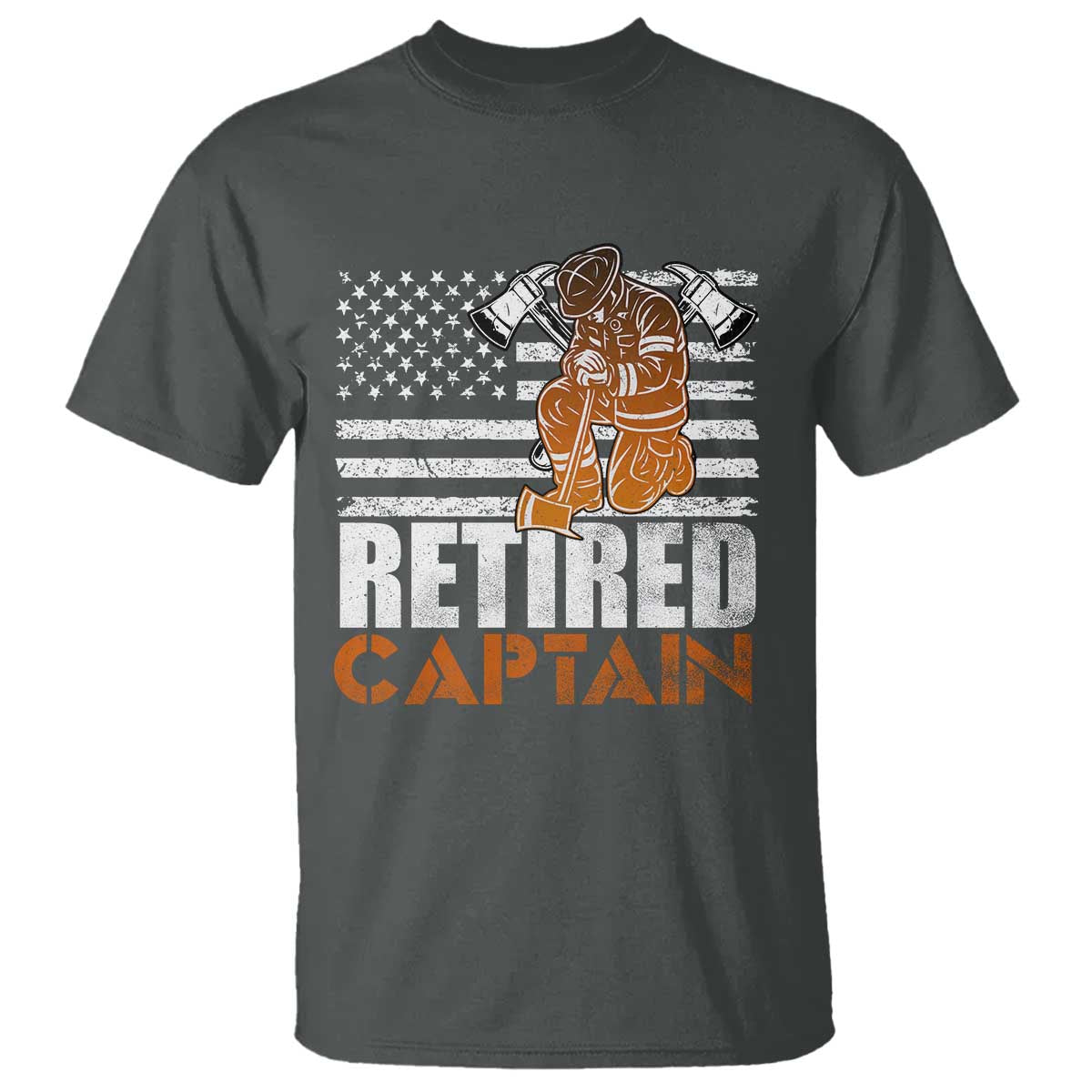 Retired Firefighter Captain T Shirt Vintage Retirement Gifts Fireman American Flag TS10 Dark Heather Print Your Wear