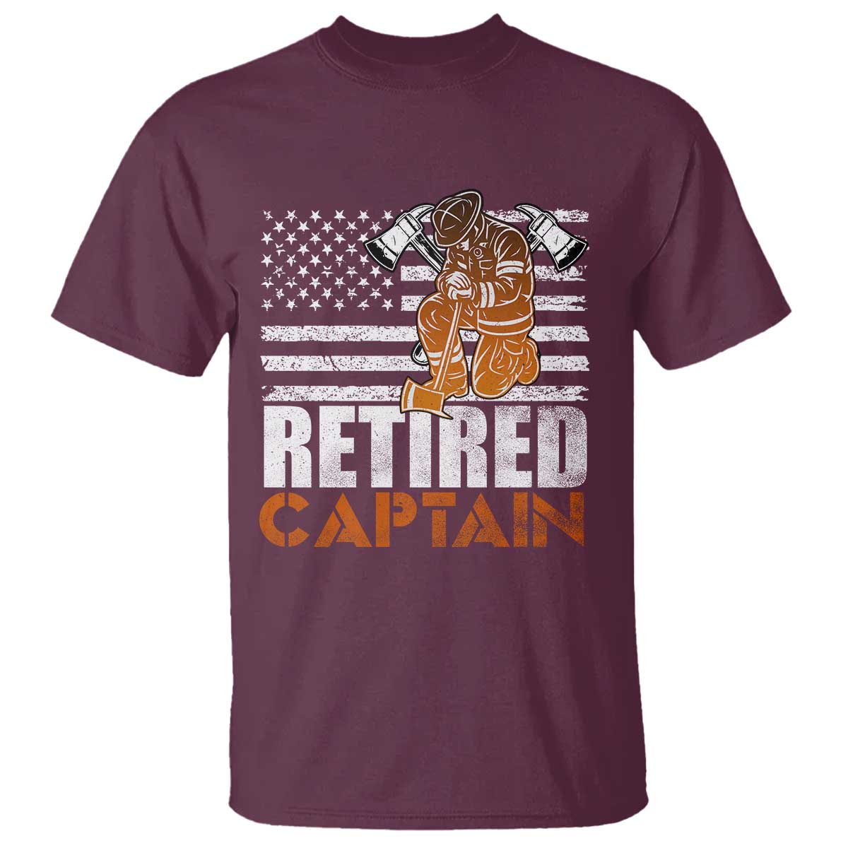Retired Firefighter Captain T Shirt Vintage Retirement Gifts Fireman American Flag TS10 Maroon Print Your Wear