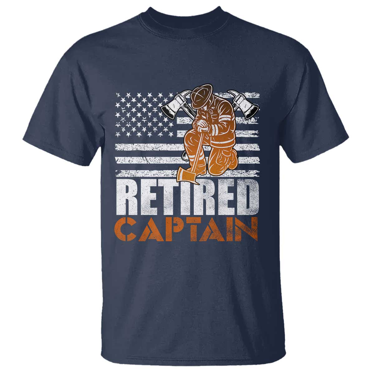 Retired Firefighter Captain T Shirt Vintage Retirement Gifts Fireman American Flag TS10 Navy Print Your Wear