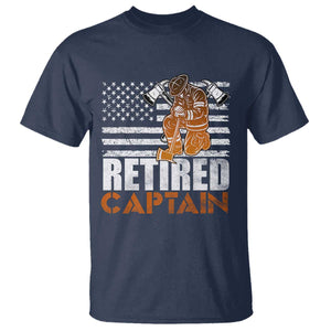 Retired Firefighter Captain T Shirt Vintage Retirement Gifts Fireman American Flag TS10 Navy Print Your Wear