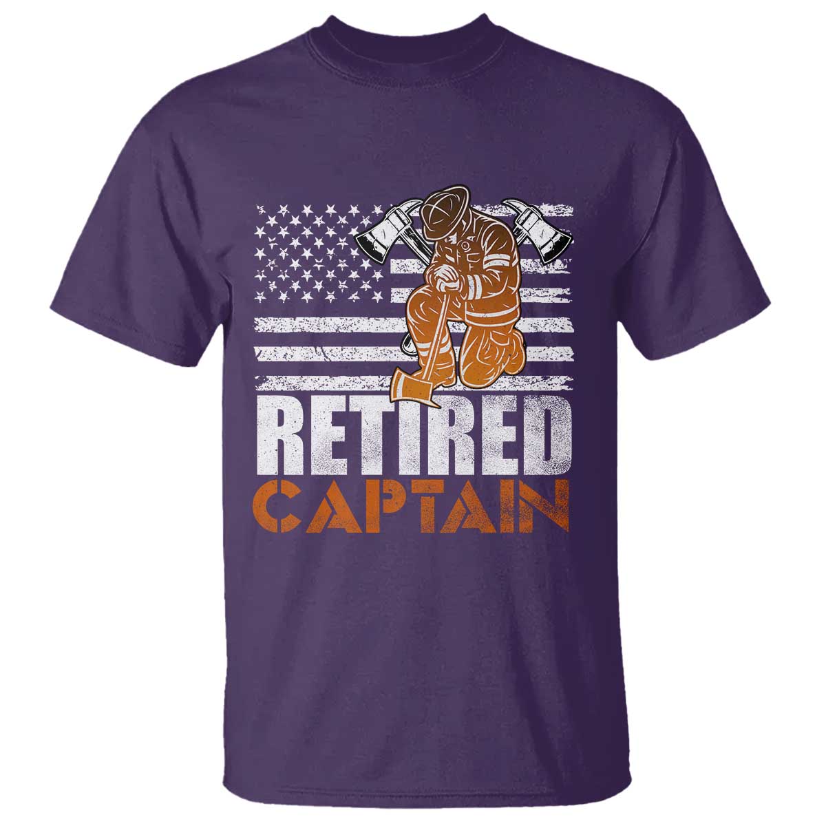 Retired Firefighter Captain T Shirt Vintage Retirement Gifts Fireman American Flag TS10 Purple Print Your Wear