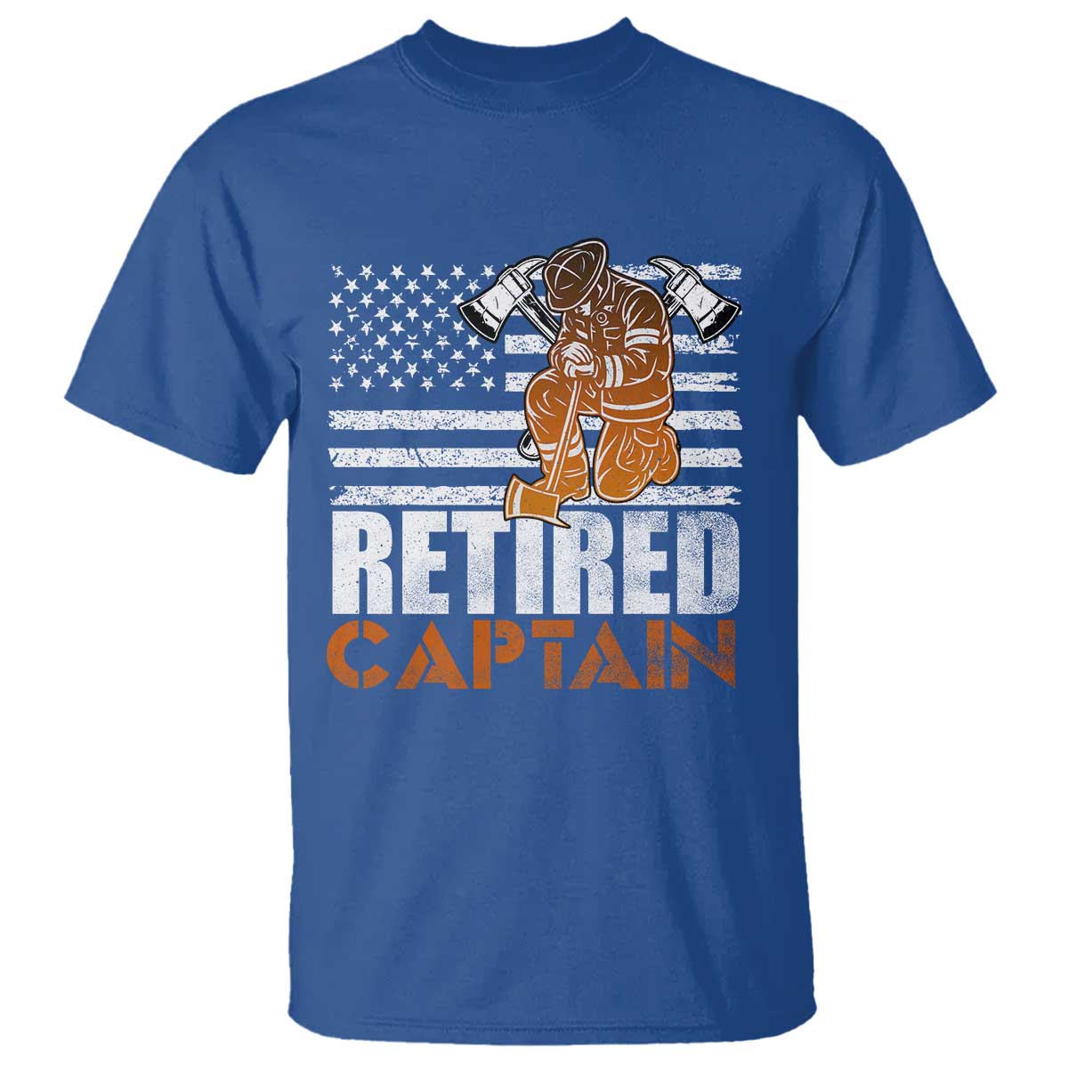 Retired Firefighter Captain T Shirt Vintage Retirement Gifts Fireman American Flag TS10 Royal Blue Print Your Wear
