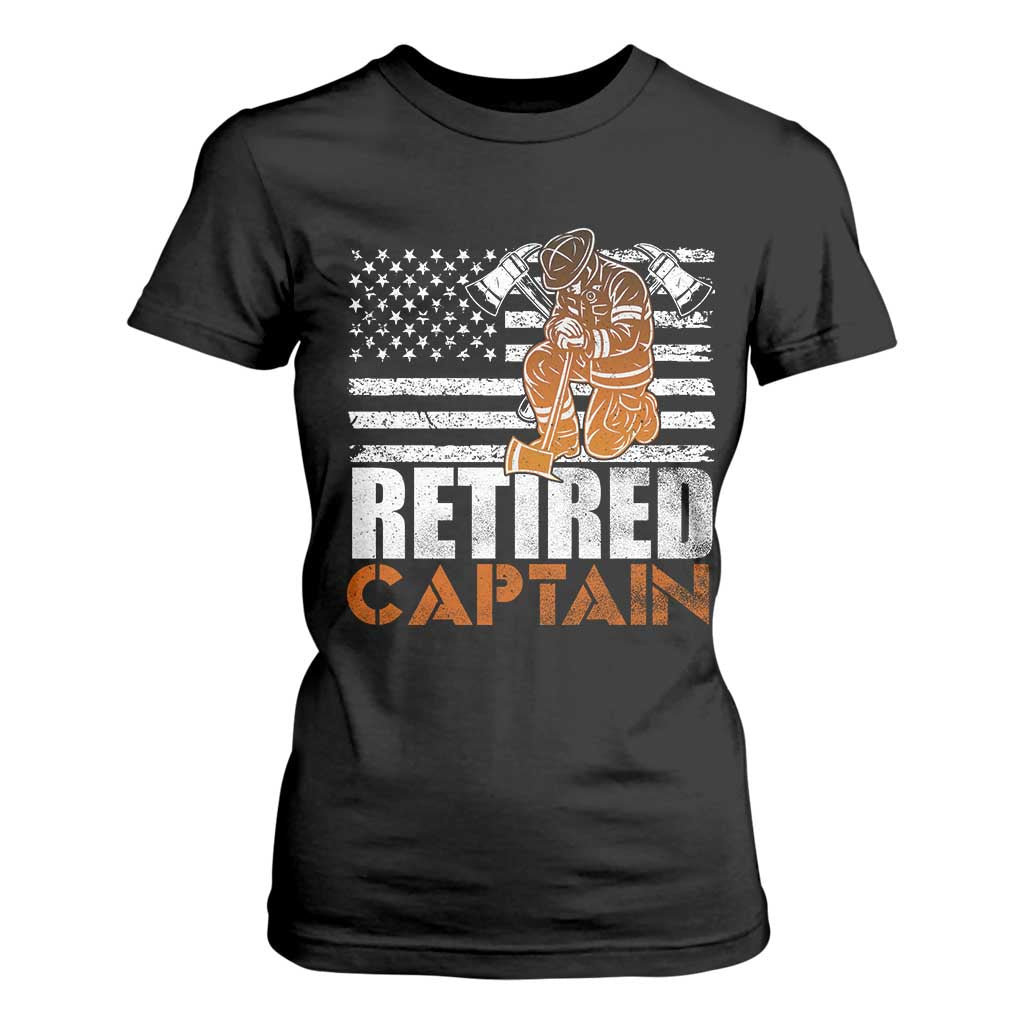 Retired Firefighter Captain T Shirt For Women Vintage Retirement Gifts Fireman American Flag TS10 Black Print Your Wear