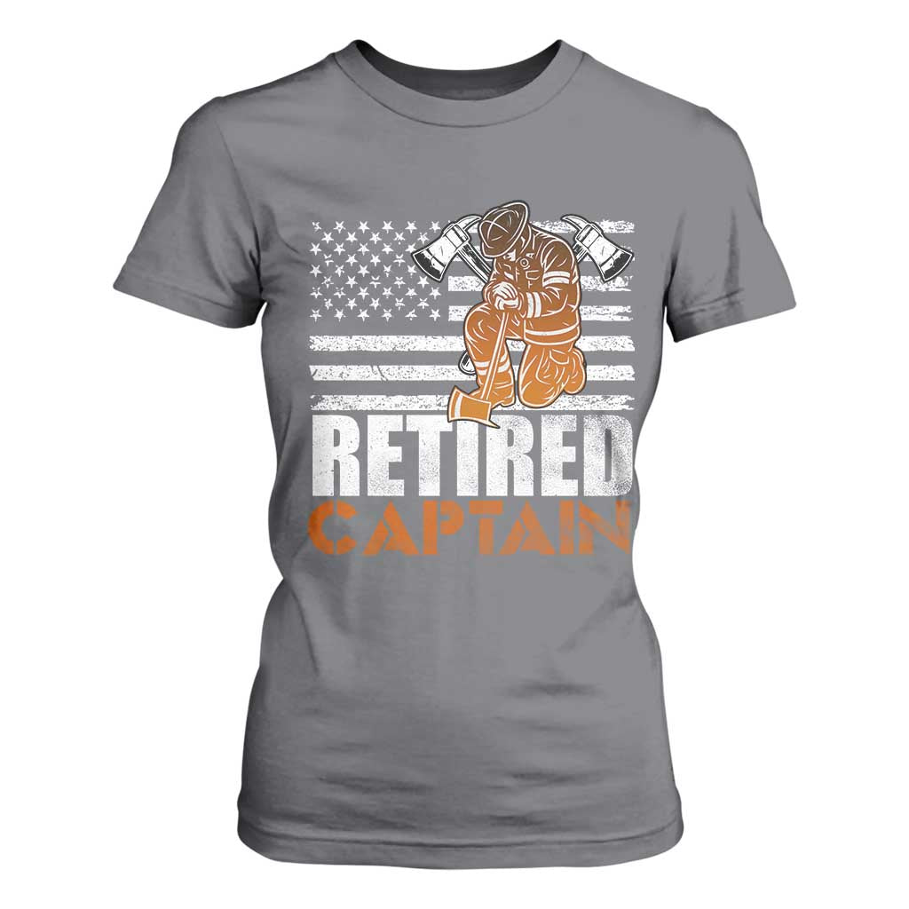 Retired Firefighter Captain T Shirt For Women Vintage Retirement Gifts Fireman American Flag TS10 Charcoal Print Your Wear
