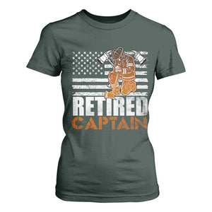 Retired Firefighter Captain T Shirt For Women Vintage Retirement Gifts Fireman American Flag TS10 Dark Forest Green Print Your Wear