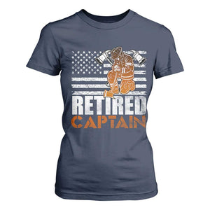 Retired Firefighter Captain T Shirt For Women Vintage Retirement Gifts Fireman American Flag TS10 Navy Print Your Wear