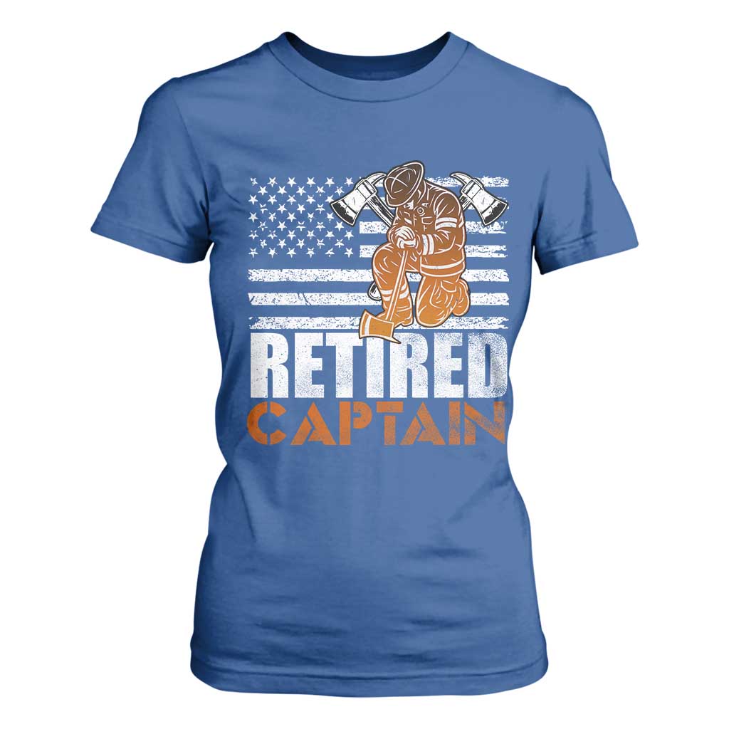 Retired Firefighter Captain T Shirt For Women Vintage Retirement Gifts Fireman American Flag TS10 Royal Blue Print Your Wear
