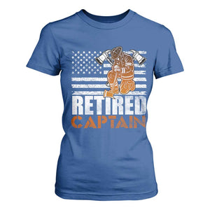 Retired Firefighter Captain T Shirt For Women Vintage Retirement Gifts Fireman American Flag TS10 Royal Blue Print Your Wear