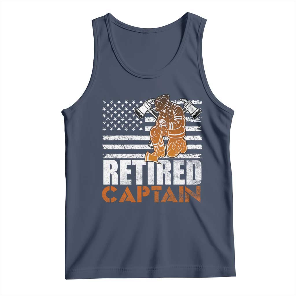 Retired Firefighter Captain Tank Top Vintage Retirement Gifts Fireman American Flag TS10 Navy Print Your Wear