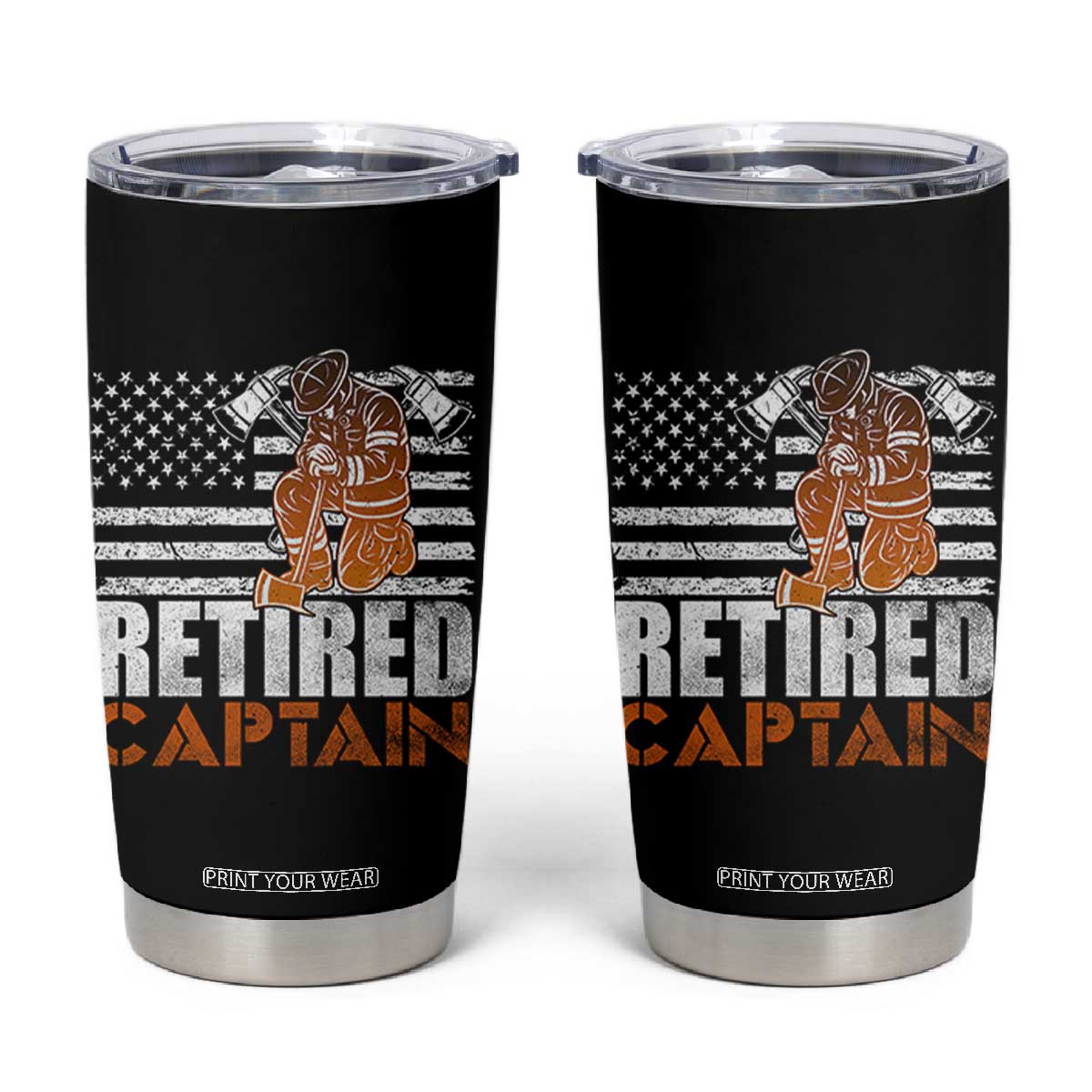 Retired Firefighter Captain Tumbler Cup Vintage Retirement Gifts Fireman American Flag TS10 Black Print Your Wear