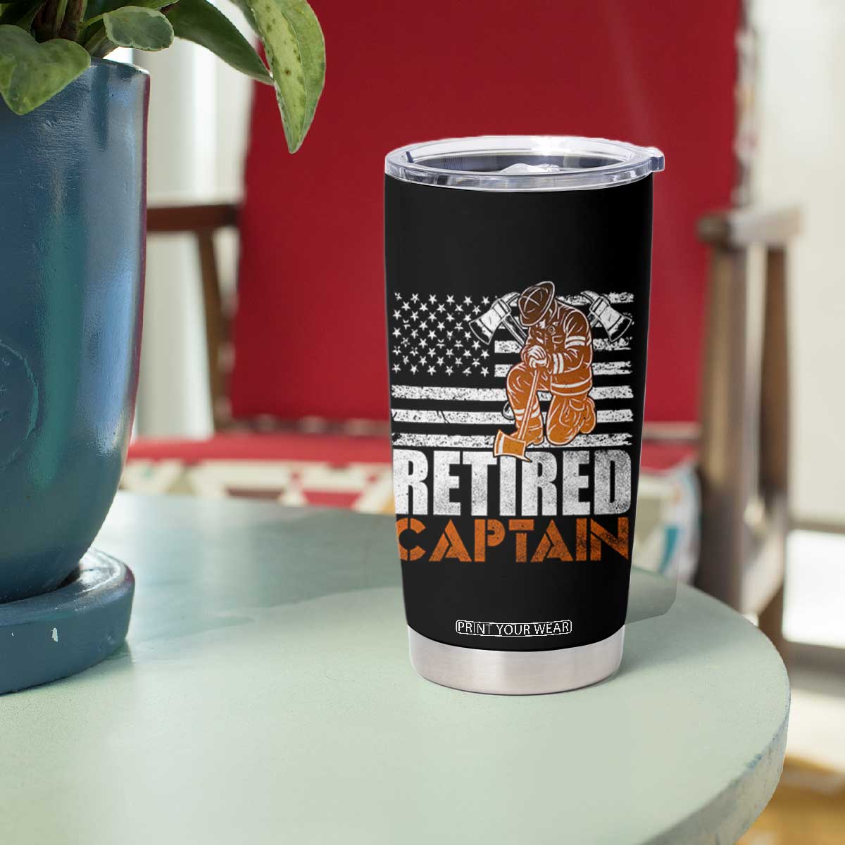 Retired Firefighter Captain Tumbler Cup Vintage Retirement Gifts Fireman American Flag TS10 Print Your Wear