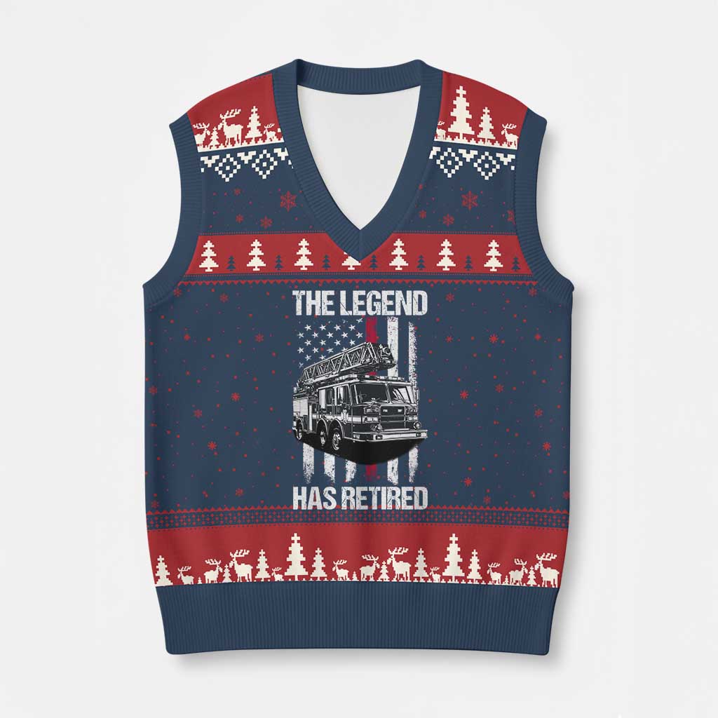 Retired Firefighter V-Neck Knit Sweater Vest American Flag Vintage Fireman Retirement Gifts TS10 Navy Red Print Your Wear
