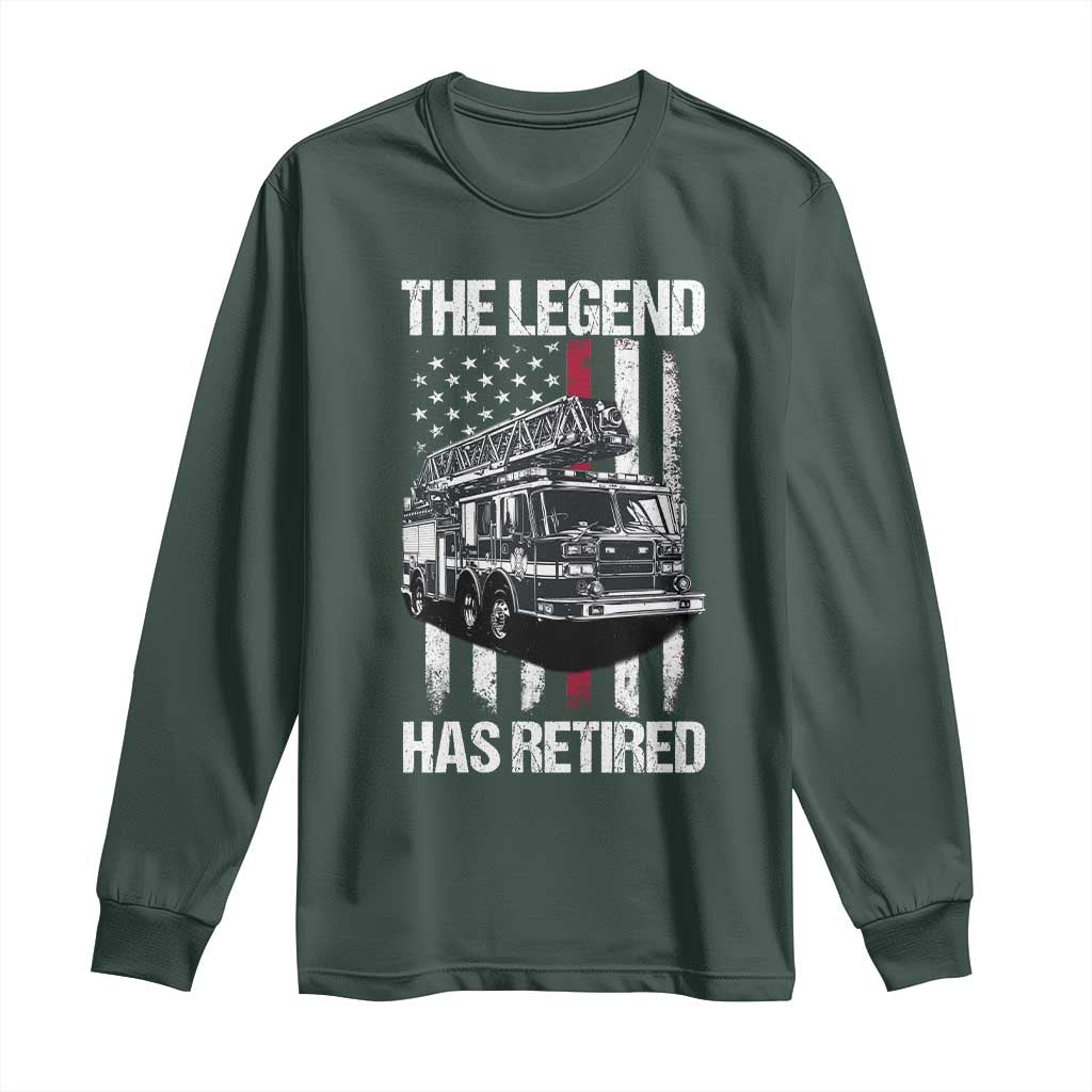 Retired Firefighter Long Sleeve Shirt American Flag Vintage Fireman Retirement Gifts TS10 Dark Forest Green Print Your Wear