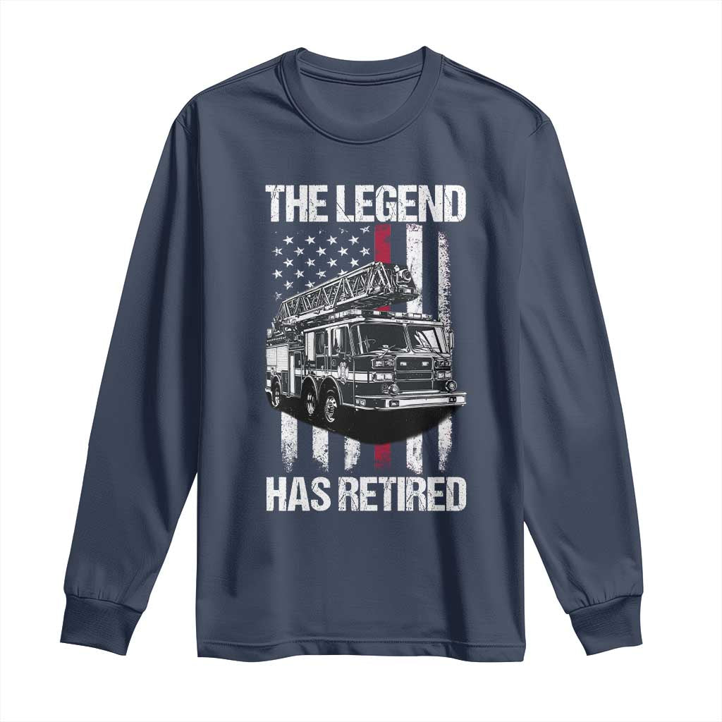 Retired Firefighter Long Sleeve Shirt American Flag Vintage Fireman Retirement Gifts TS10 Navy Print Your Wear
