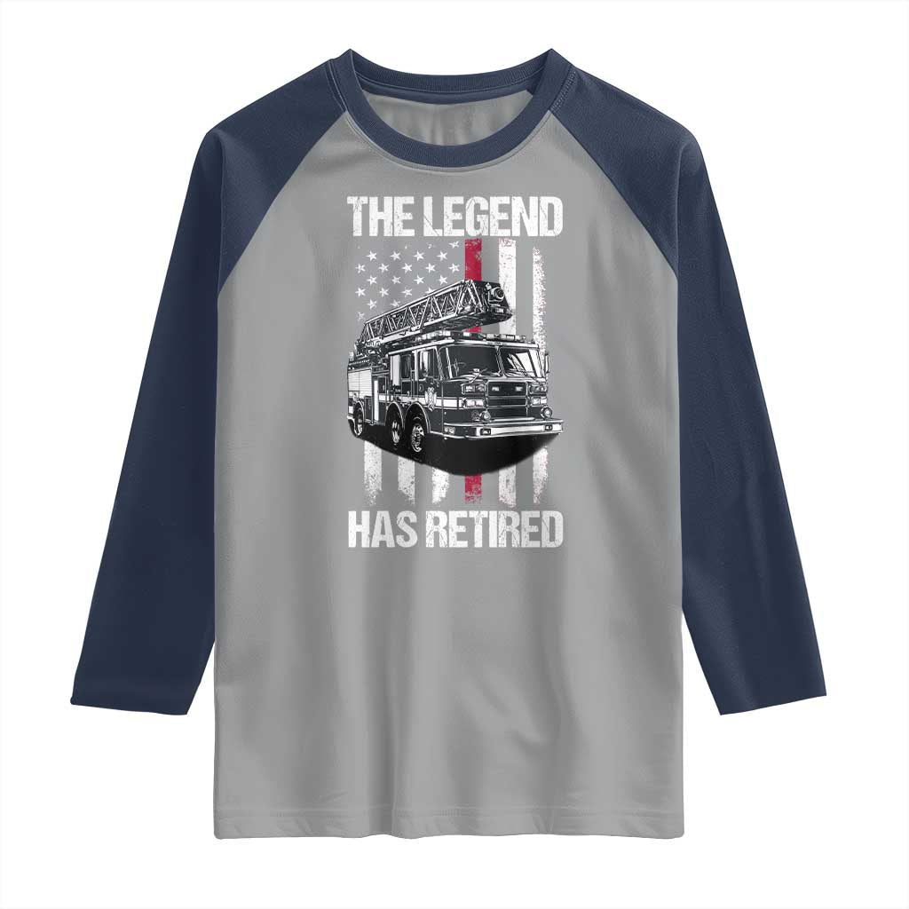 Retired Firefighter Raglan Shirt American Flag Vintage Fireman Retirement Gifts TS10 Sport Gray Navy Print Your Wear