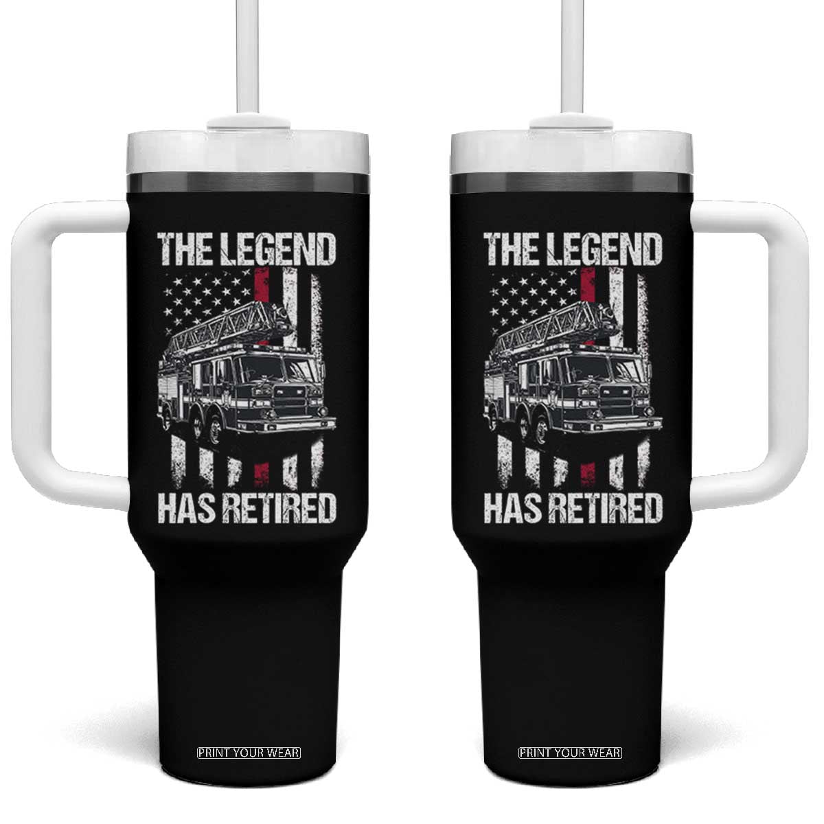 Retired Firefighter Tumbler With Handle American Flag Vintage Fireman Retirement Gifts TS10 One Size: 40 oz Black Print Your Wear