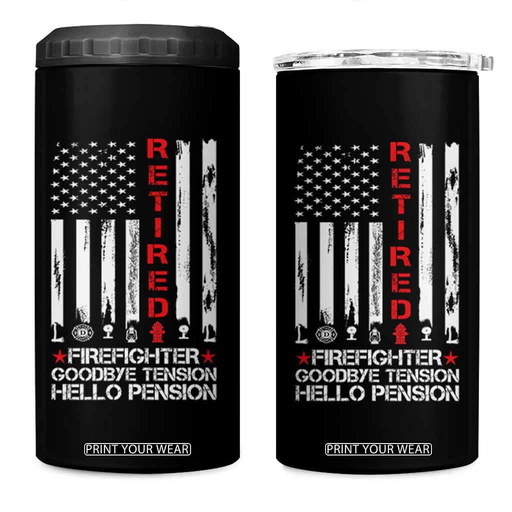 Retired Firefighter 4 in 1 Can Cooler Tumbler Goodbye Tension Hello Pension Fireman Retirement Gifts TS10 One Size: 16 oz Black Print Your Wear