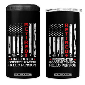Retired Firefighter 4 in 1 Can Cooler Tumbler Goodbye Tension Hello Pension Fireman Retirement Gifts TS10 One Size: 16 oz Black Print Your Wear