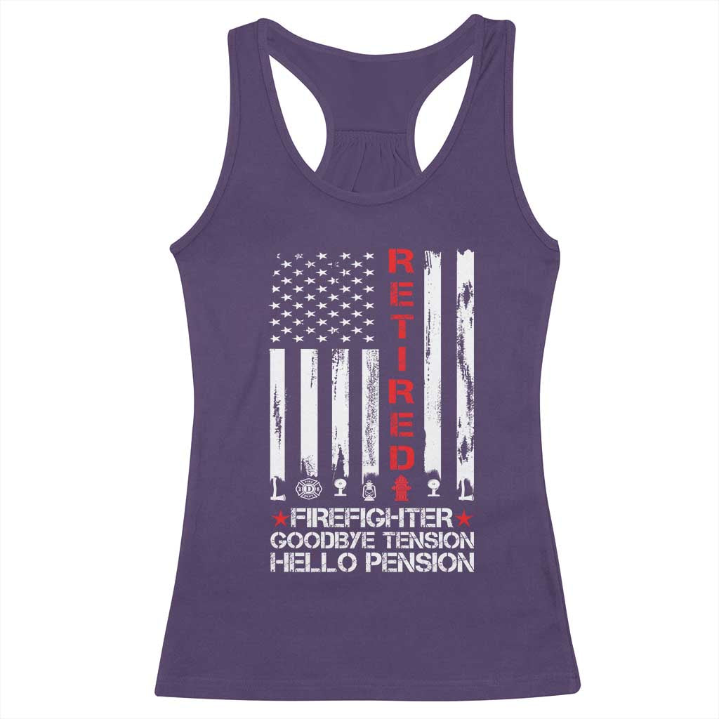 Retired Firefighter Racerback Tank Top Goodbye Tension Hello Pension Fireman Retirement Gifts TS10 Purple Print Your Wear