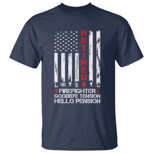 Retired Firefighter T Shirt - Goodbye Tension Hello Pension Fireman Retirement Gift Tee TS10 Navy Print Your Wear