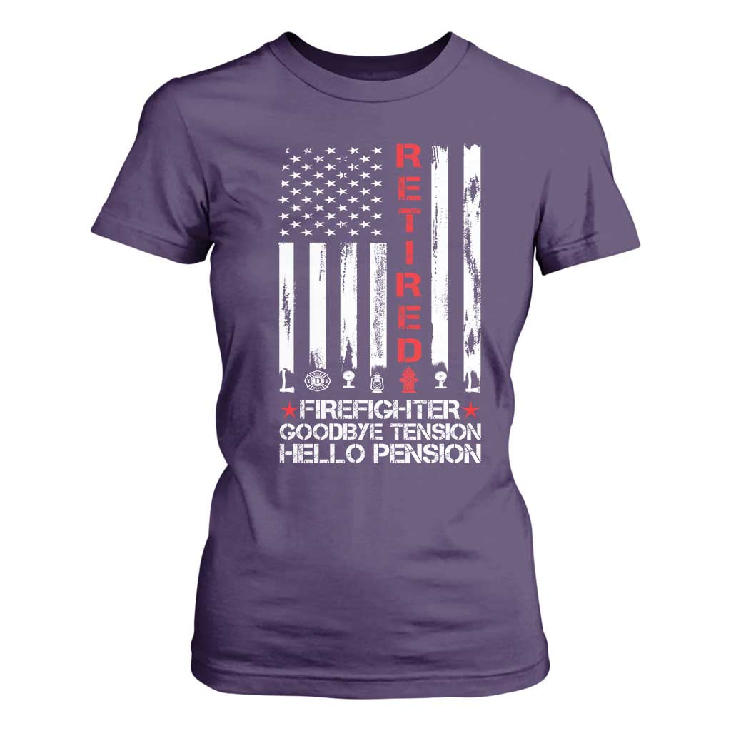 Retired Firefighter T Shirt For Women Goodbye Tension Hello Pension Fireman Retirement Gifts TS10 Purple Print Your Wear