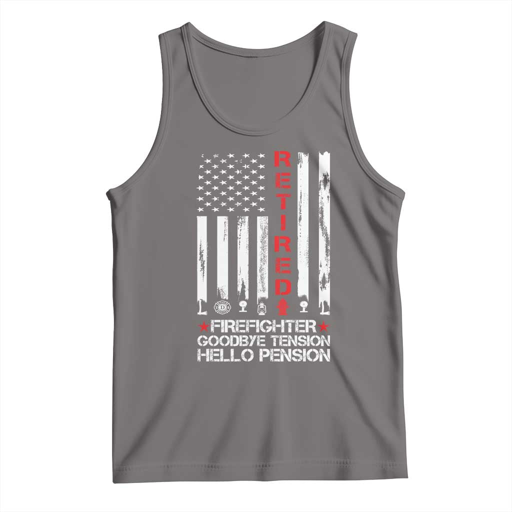 Retired Firefighter Tank Top Goodbye Tension Hello Pension Fireman Retirement Gifts TS10 Deep Heather Print Your Wear