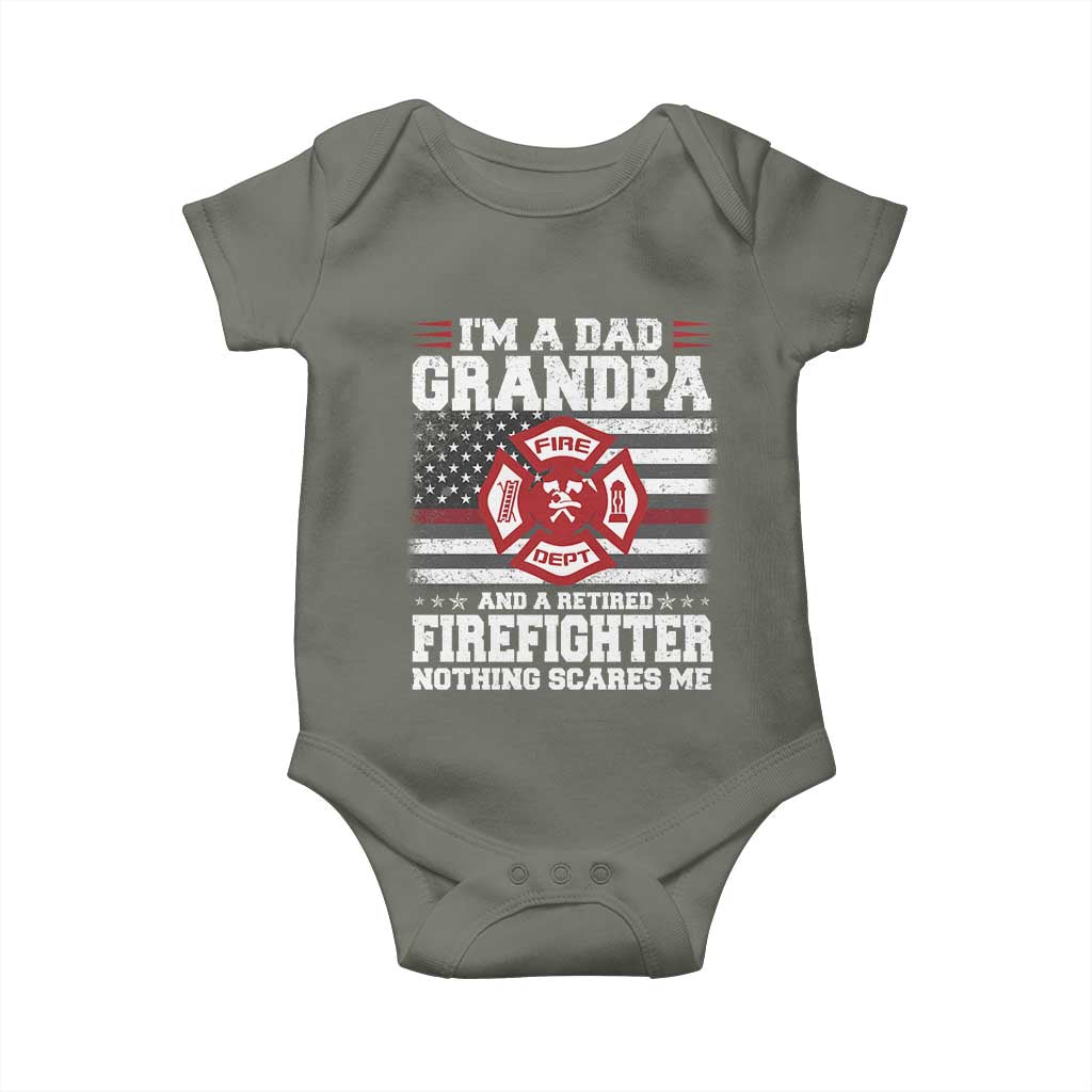 Retired Firefighter Grandpa Baby Onesie Retro American Flag TS10 Military Green Print Your Wear