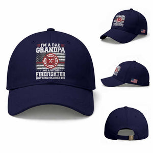 Retired Firefighter Grandpa Baseball Cap Retro American Flag TS10 Baseball Cap Universal Fit Dark Blue Print Your Wear