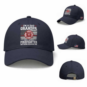 Retired Firefighter Grandpa Baseball Cap Retro American Flag TS10 Baseball Cap Universal Fit Navy Print Your Wear
