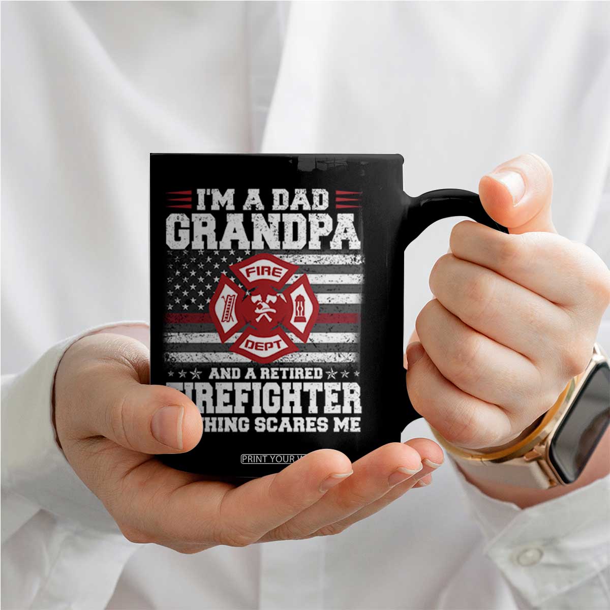 Retired Firefighter Grandpa Coffee Mug Retro American Flag TS10 Print Your Wear