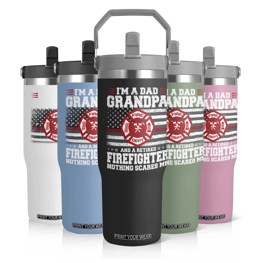 Retired Firefighter Grandpa Flip Straw Tumbler Retro American Flag TS10 Print Your Wear