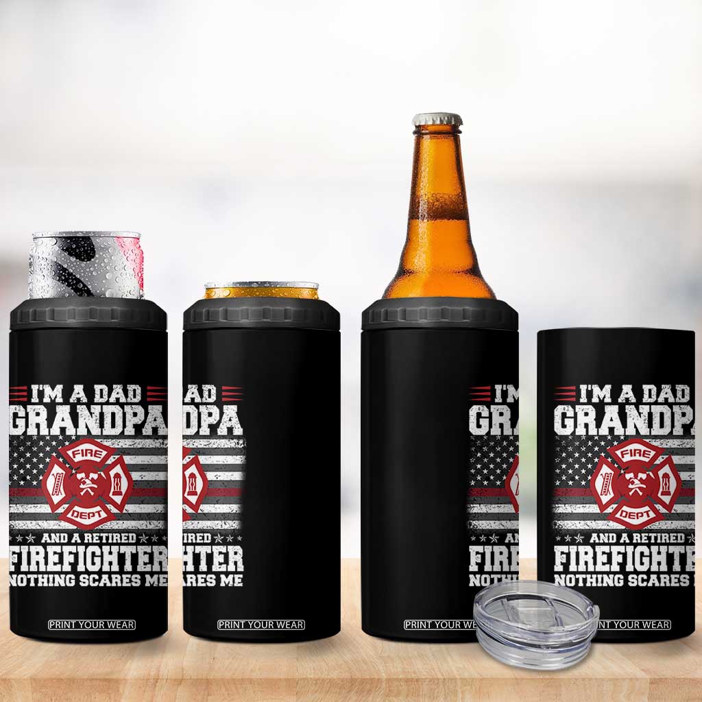 Retired Firefighter Grandpa 4 in 1 Can Cooler Tumbler Retro American Flag TS10 Print Your Wear
