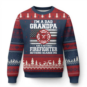 Retired Firefighter Grandpa Ugly Christmas Sweater Retro American Flag TS10 Navy Red Print Your Wear